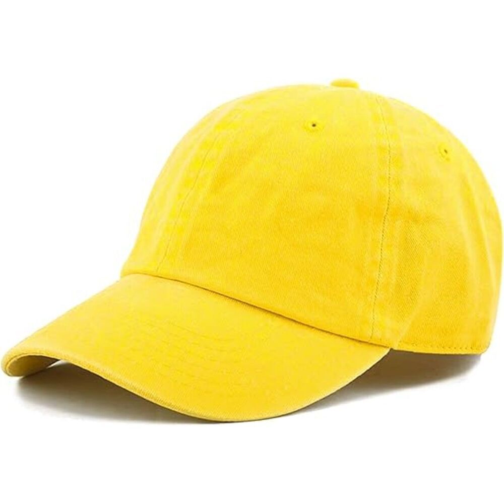 Unisex Yellow 100% Cotton Pigment Adjustable Size Classic Baseball Six Panel Cap